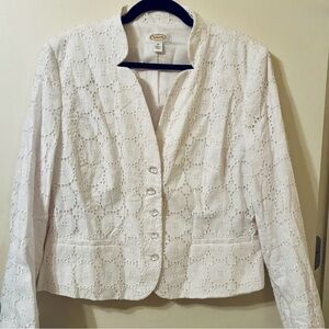 Talbots Eyelet Lace Ivory Jeweled Button Jacket 100% Cotton EUC 14 Cottagecore